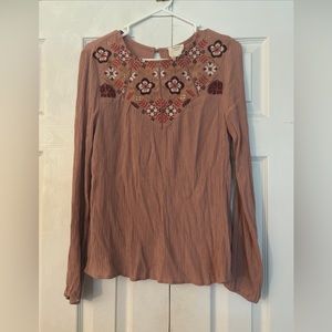 Harper Heritage Women’s Dusty Rose Embroidered Pink Long Sleeved Top Size Small